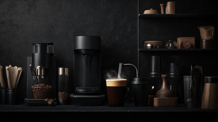 Modern coffee station with various brewing equipment.
