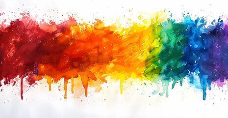 Fototapeta premium Watercolor splash of rainbow colors on a white background, vibrant watercolor. -