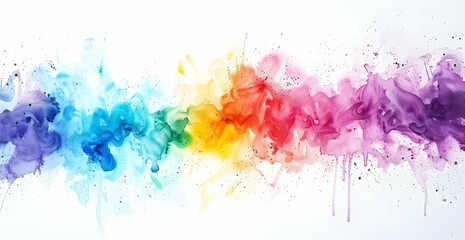 Fototapeta premium Watercolor splash of rainbow colors on a white background, vibrant watercolor. -