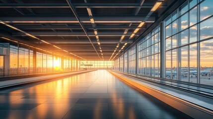 Fototapeta premium Explore the essence of stylish hardcase luggage moving gracefully on a conveyor belt in a modern airport setting