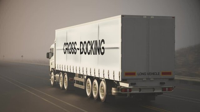 Logistics and Transportation Truck Lorry with Text on Trailer Cross Docking