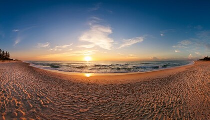 sunset beach panorama the sunsets on the shores of a wide sandy beach in panoramic orientation