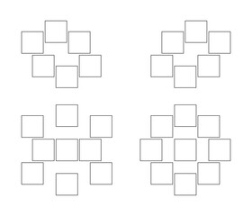 Frame collage from square shape for photo, image template line set. Mood board layout, background. Gallery grid, mosaic puzzle border. Vector outline illustration