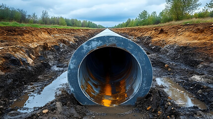Large Pipe in a Ditch - Realistic Photo