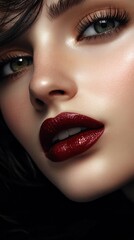 Close-up portrait with deep red glossy lips