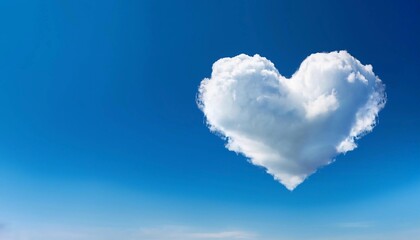 heart shaped cloud on panoramic clear blue sky background