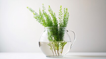 Fresh Green Plant in a Glass Jar with Water - Minimalist Home Decor and Interior Design