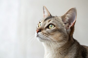 Obraz premium Minimalist Photography of a Cat with an Attentive Gaze, Capturing the Essence of Curiosity and Serenity in a Soft, Neutral Color Palette