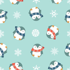 Winter Penguins Seamless Vector Pattern