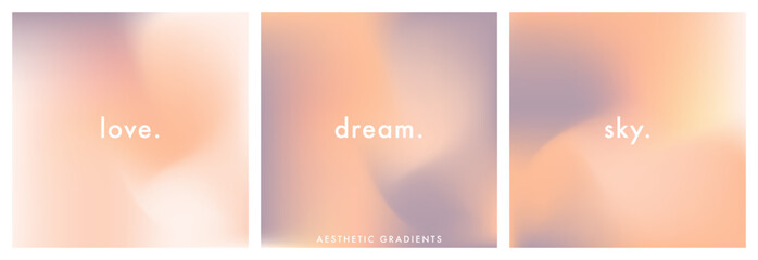 Set of 3 square elegant abstract sublte pastel gradient background. Nude gradient posters. Ecru, light pink and beige colors. Simple soft neutral background. Abstract vector texture for cover, post