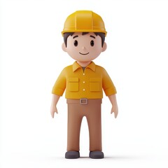 Friendly Construction Worker Character in 3D Style