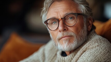 portrait of handsome man 65 years old at home