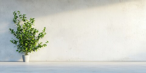 A vibrant green plant in a minimalist pot against a light wall, enhancing interior design.