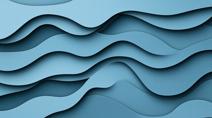 Fototapeta premium Abstract layered wave pattern in blue tones forming a three-dimensional texture with highlights and shadows