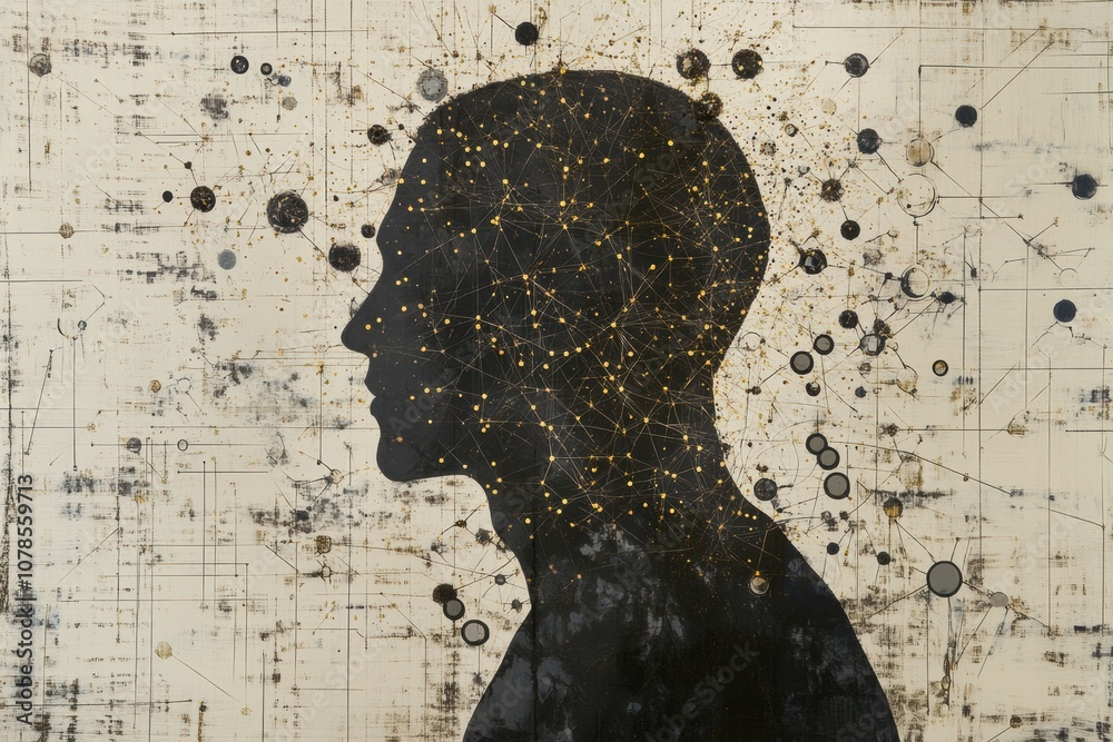 Poster A human silhouette is enveloped by molecular structures and diagrams, symbolizing interconnectedness and scientific exploration. Generative AI
