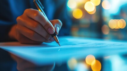 Close-up of a Hand Signing a Document