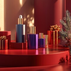 Fototapeta premium Luxury dropper bottles and lavish holiday scenery.