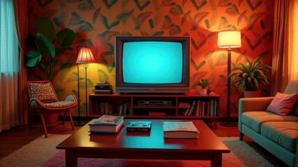 a living room with a television on the wall