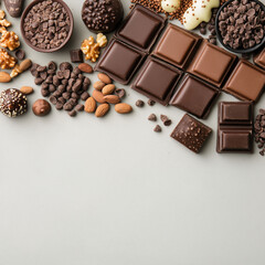 Collage of tasty chocolate on white background