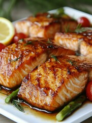 Delicious Grilled Salmon Steak with Vegetables