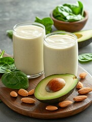 Avocado and Banana Smoothies in Glasses