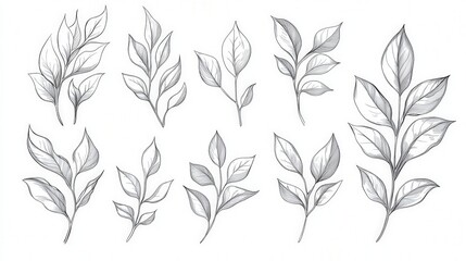 Fototapeta premium Hand-Drawn Line Art Illustration of Nine Leaf Branches