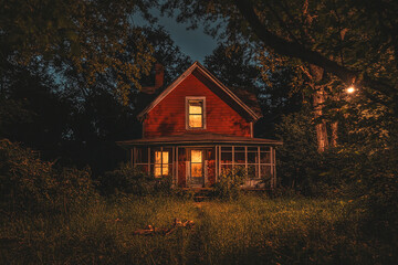 a horror house with scary background generated by AI