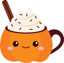 Cute autumn elements, pumpkin spice drink, kawaii