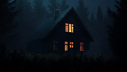 a horror house with scary background generated by AI