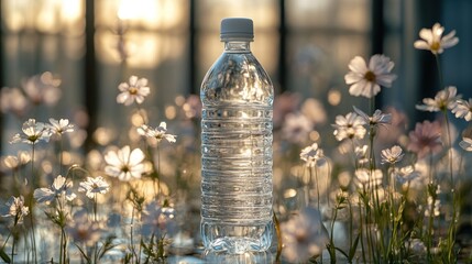 Water Bottle in a Field of Flowers