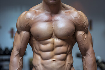 Obraz premium Muscular Torso of a Fit Man in Gym Setting