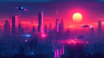 Fototapeta premium Neon Sunset Cityscape