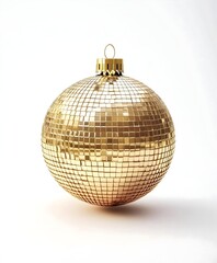 Fototapeta premium Shiny Gold Disco Ball Ornament Isolated on White Background for Festive Christmas and Party Decor