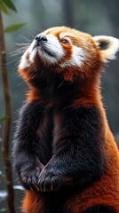 Fototapeta premium Adorable red panda in forest scene
