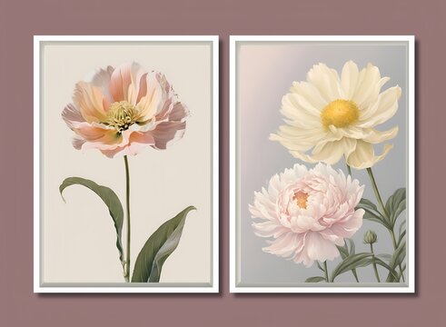 illustration of flower picture displayed on the wall