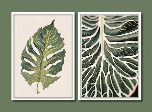 illustration of monstera leaf displayed on the wall