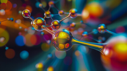 Dynamic abstract representation of a catalyst initiating a chemical reaction, showcasing vibrant molecules in motion, with colorful visual elements highlighting molecular interactions.