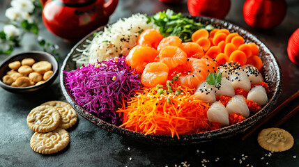 Vibrant Asian Fusion Salad with Fresh Seafood and Vegetables
