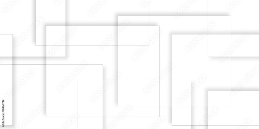 Poster Abstract white and grey geometric overlapping square pattern, design of technology background with shadow.  abstract square background geometry shine and element template for web  presentation design	