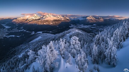 Obraz premium Panoramic Winter Landscape of Karawanks Mountains and Ski Touring in the Austrian Alps