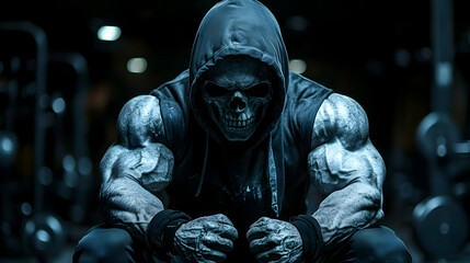 Muscular Man with Skull Mask Illustration