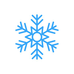Snowflake for snow. Blue line Christmas element isolated on white background. Freeze symbol. contemporary Snow flake icon. Clipart for winter prints. Simple shape. Vector illustration