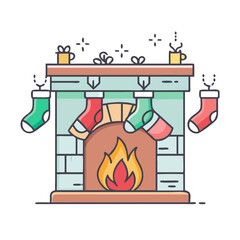 fireplace with stockings vector art,  flat illustration fireplace with stockings icon