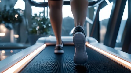 A sleek, high - tech smart treadmill in a modern, minimalist home gym setting