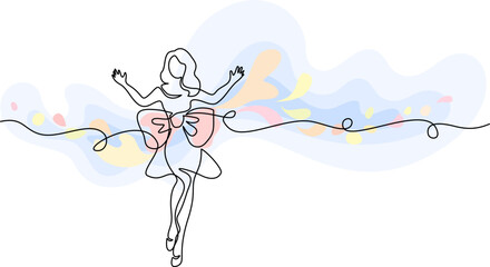 Beautiful woman with big bow ribbon. Continuous one line drawing
