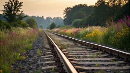 Fototapeta premium Scenic Railway Journey on the Road Runner Track with Bokeh Effect of Vibrant Nature, Capturing the Essence of Adventure and Freedom in Motion