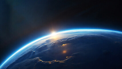 Breathtaking Blue Sunrise Over Earth from Space – Planet Horizon View.