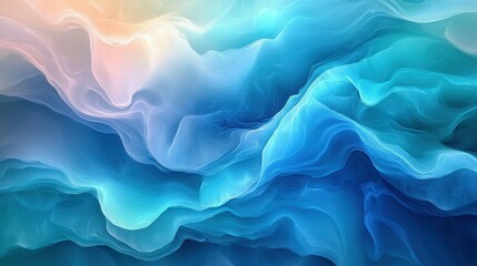 Obraz premium Swirling patterns of blue and soft pastel tones create an ethereal effect, resembling gentle waves in a tranquil ocean scene. This artwork captures the fluid movement and harmony of colors, inviting v