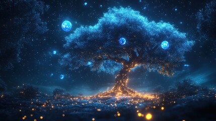 Fototapeta premium Mystical Tree Under a Starry Night