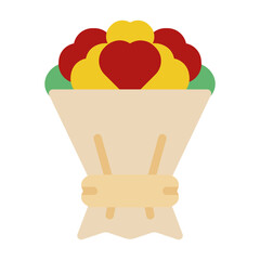 heart bouquet icon in Color Fill. Flat Style